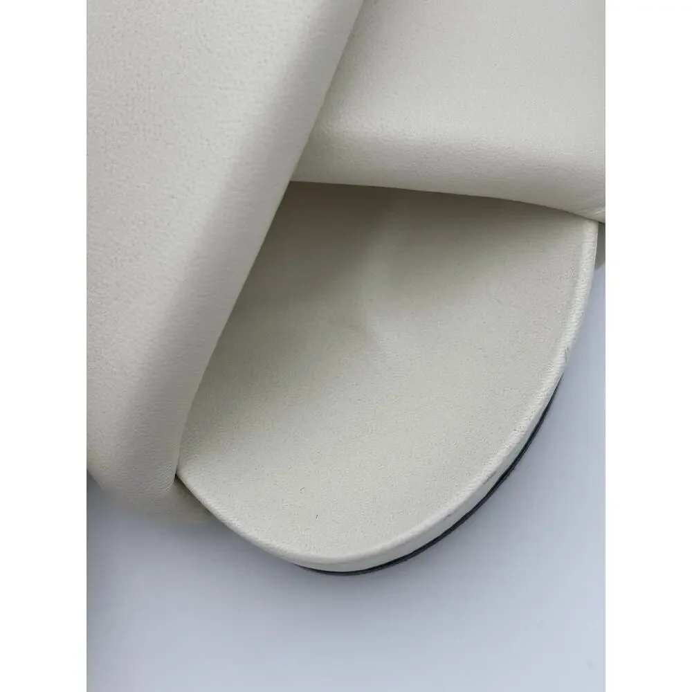Jil Sander Padded Slides White Leather Size 38 / 8 Arch Support Puffy Pillow